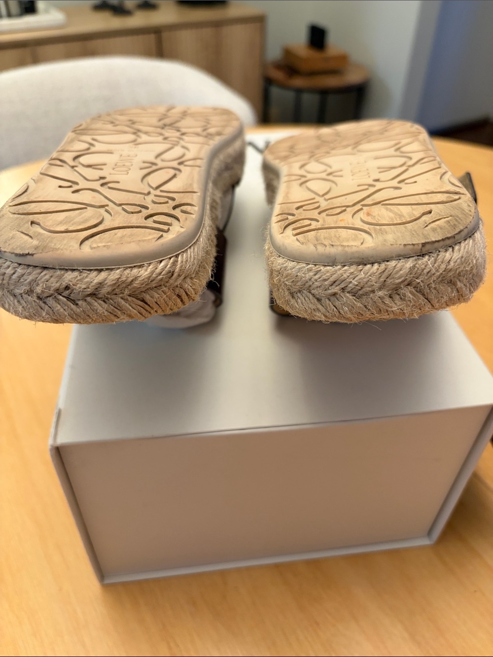 Loewe Brown Leather Buckle Espadrille Slide Sandals - Picture 4 of 5